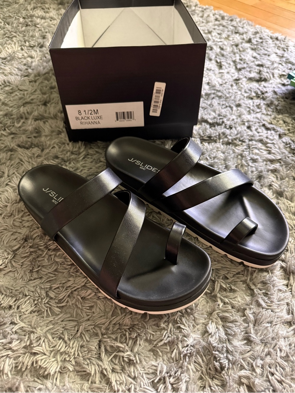 J/SLIDES Black Cross-Strap Toe-Loop Slides